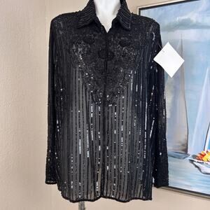 Vintage 1980s J Laxmi Blouse Black Sheer Heavily
Beaded size 3X NWT